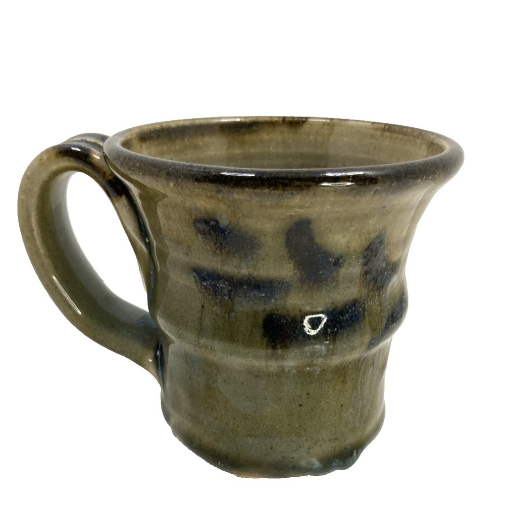 Brown Glazed Studio Art Coffee Mug  Ken Merrick Signed‎ OV 3.75"